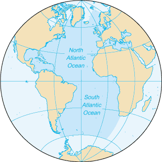 Map of Atlantic Ocean