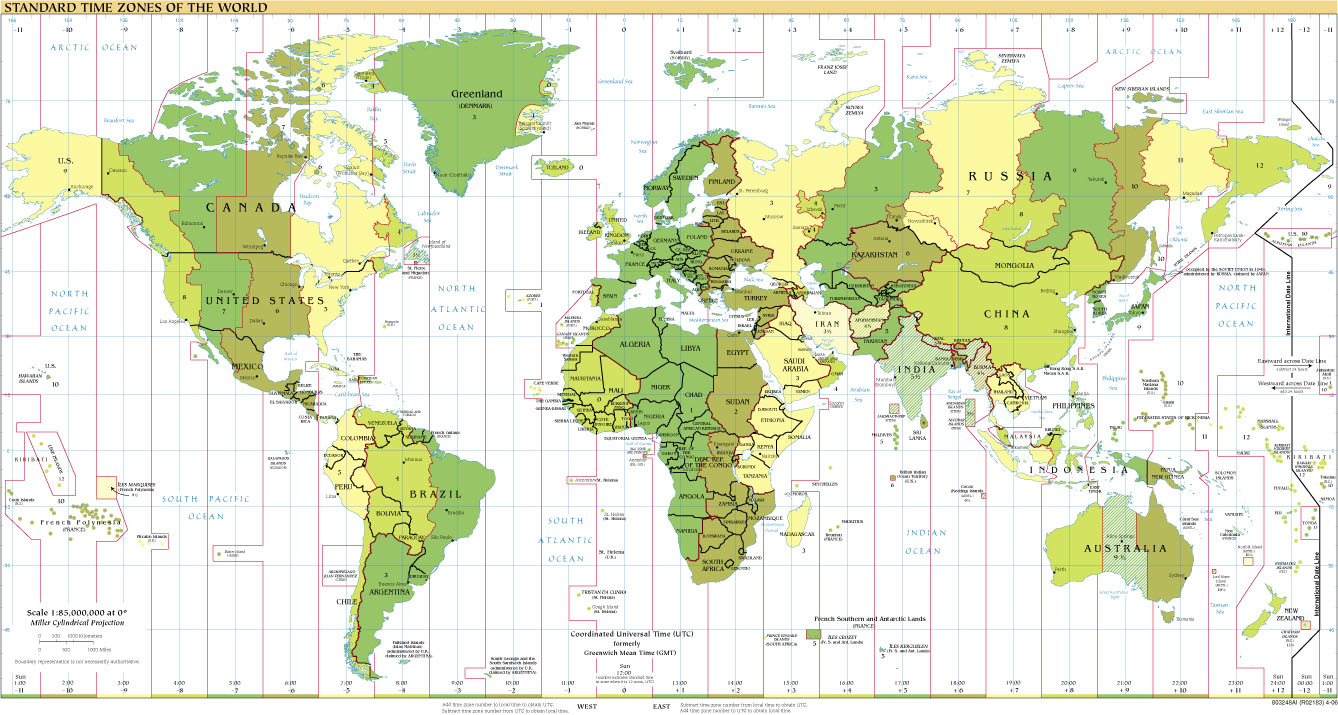 Standard Time Zones of the World Map